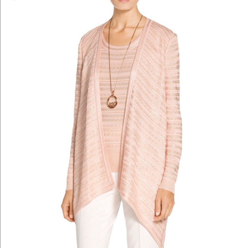 St. John Sequin Knit Draped Wrap Front Cardigan